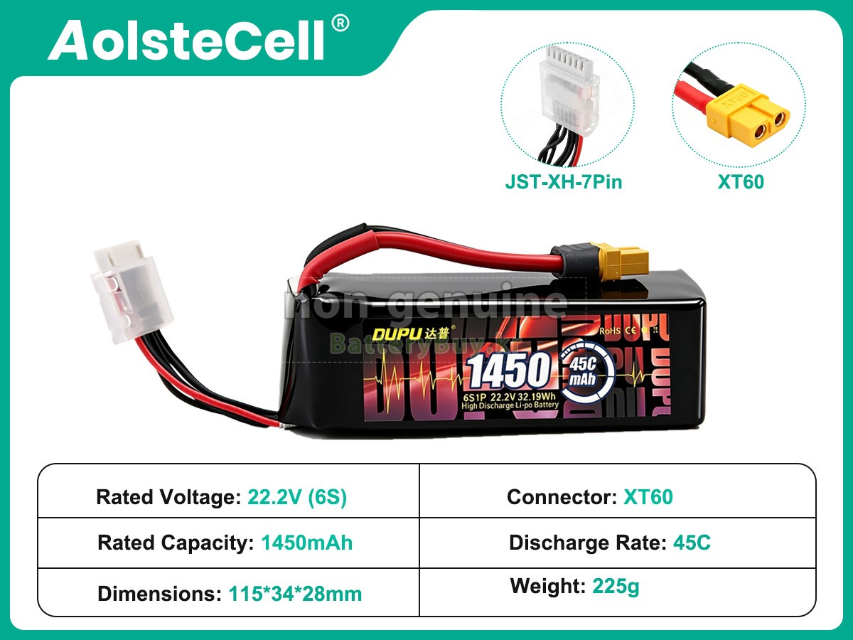 AolsteCell 22.2V 6S 1450MAH 45C XT60 대체 배터리