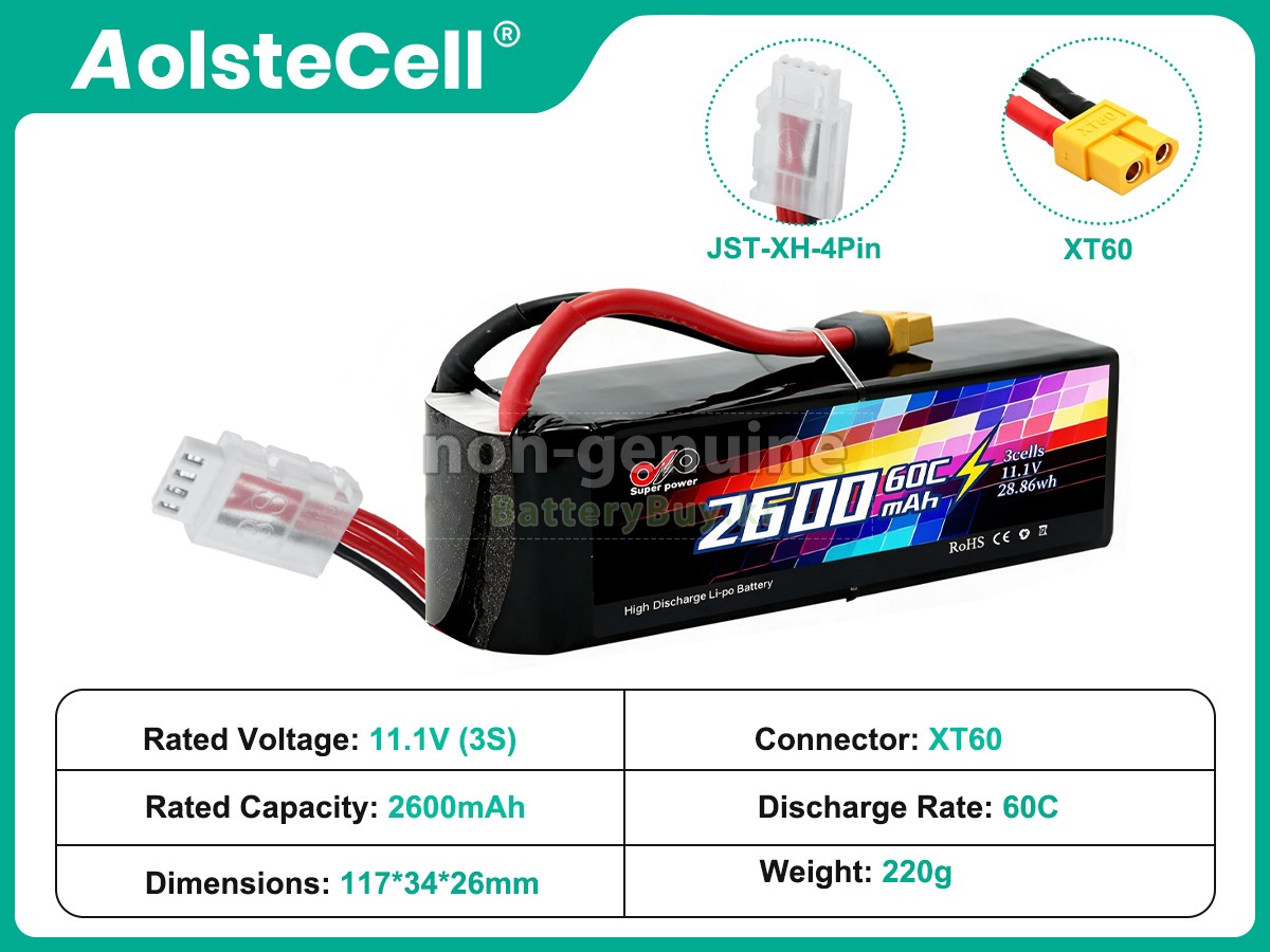 AolsteCell 11.1V 2600MAH 60C XT60 대체 배터리