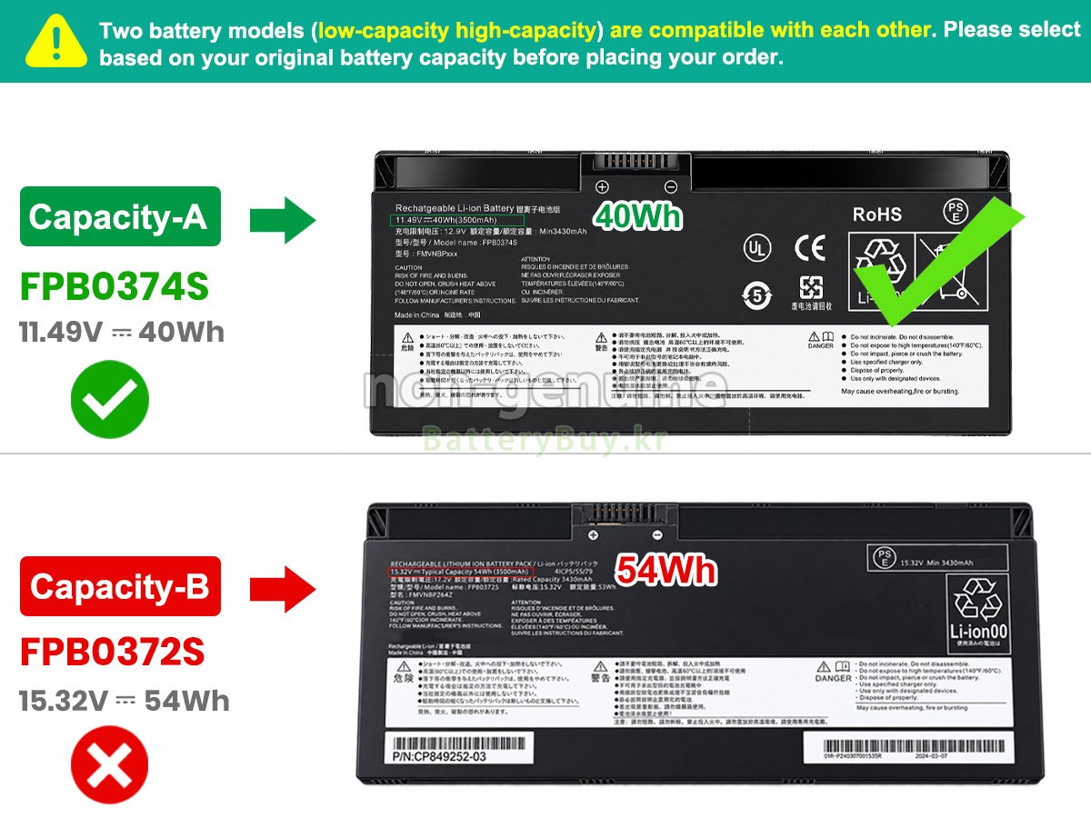 Fujitsu CP854407-02 대체 배터리